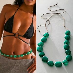 Free People Wasted Youth Belly Chain in Green NWT Beach Bohemian Summer